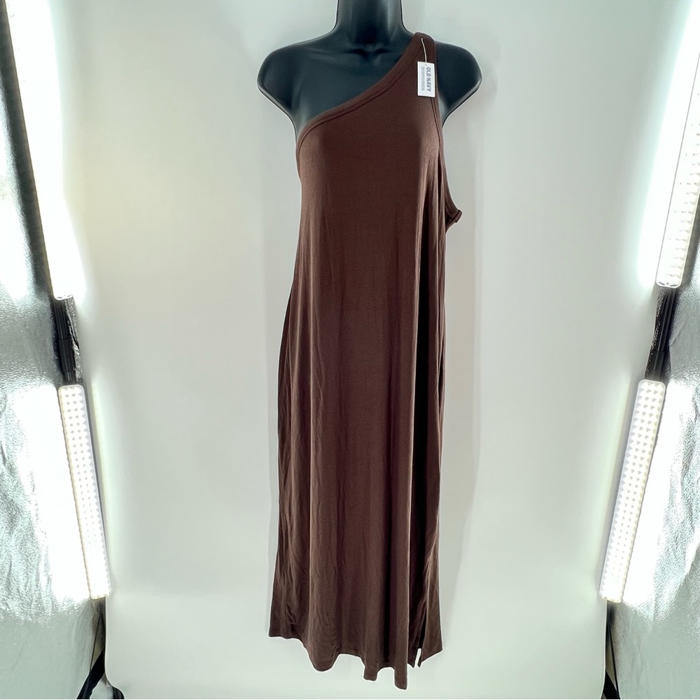 Old Navy Active Women’s Chocolate One-Shoulder  Lined Ribbed Knit Tank Dress-XXL